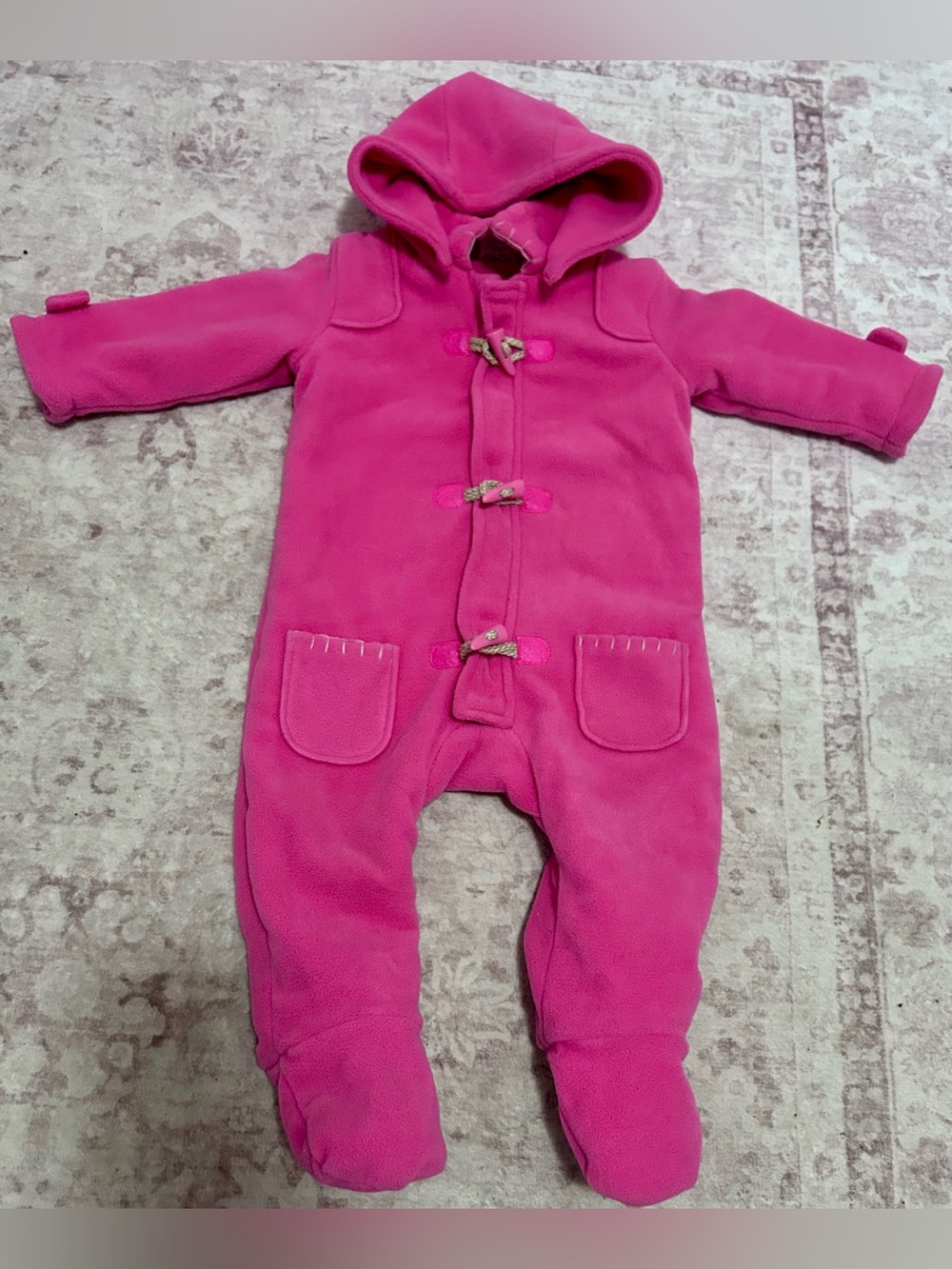 Pink Hooded Fleece One-Piece